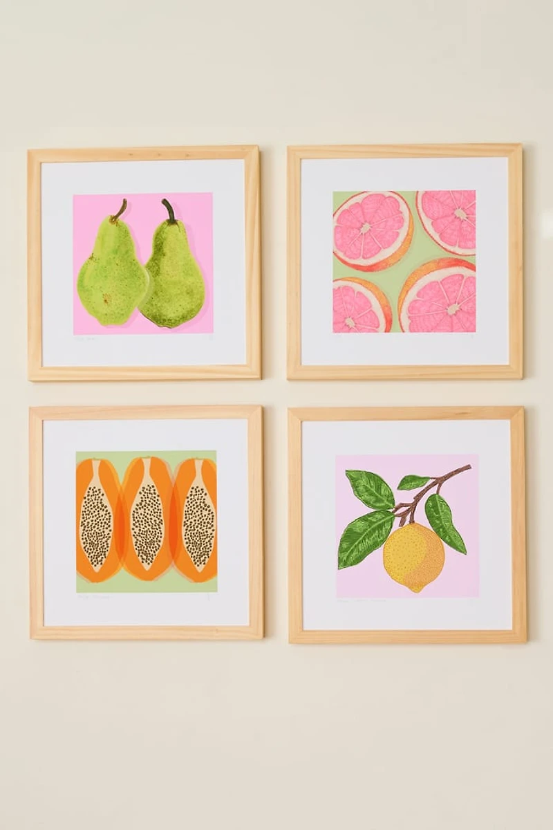 Papaya on Green Background Art Print