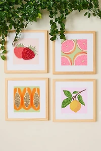 Papaya on Green Background Art Print