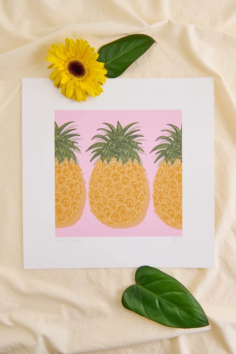 Pineapples on Pink Background Art Print