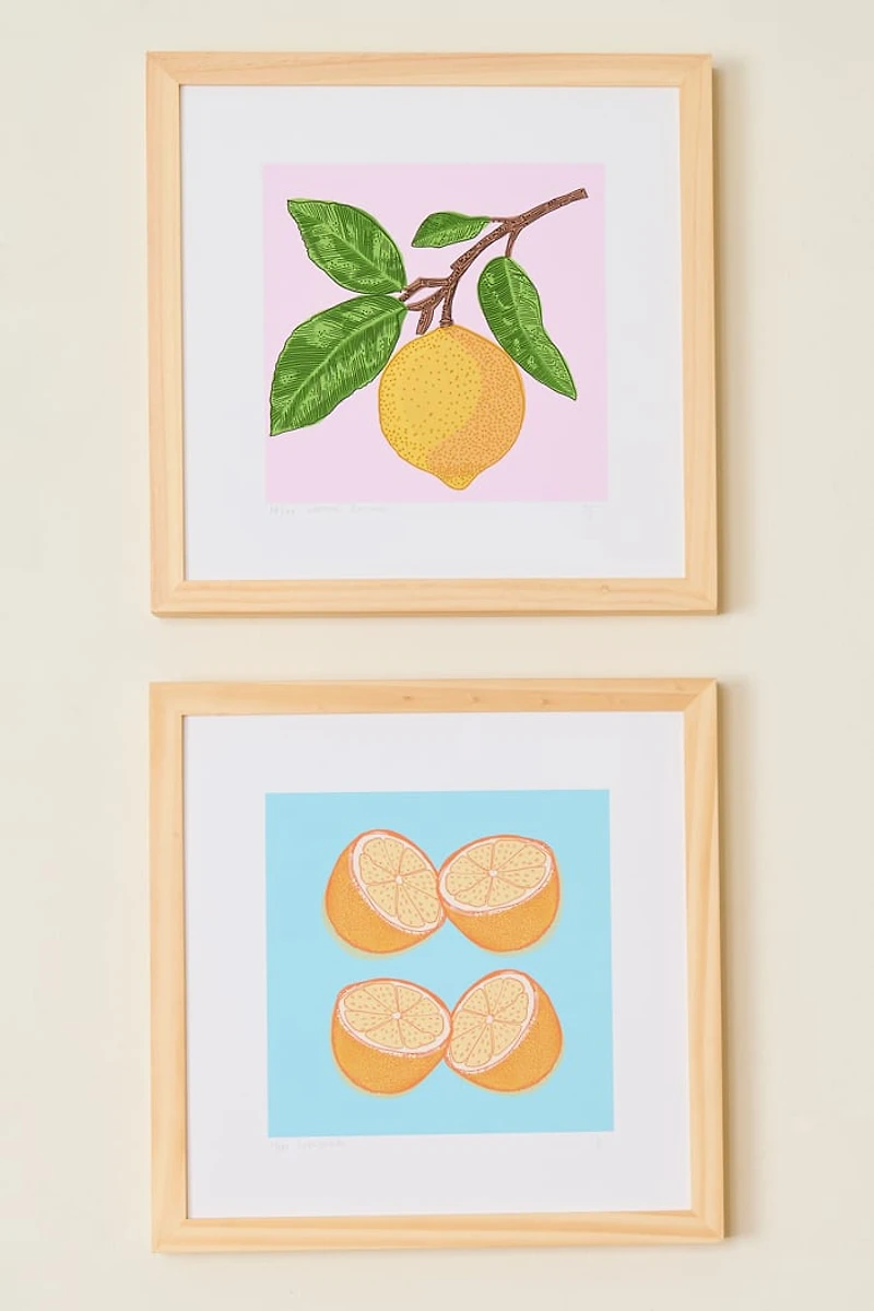 Lemons on Blue Background Art Print