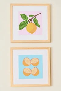 Lemons on Blue Background Art Print