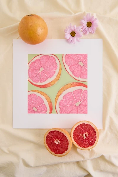 Grapefruits on Green Background Art Print