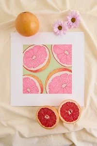 Grapefruits on Green Background Art Print