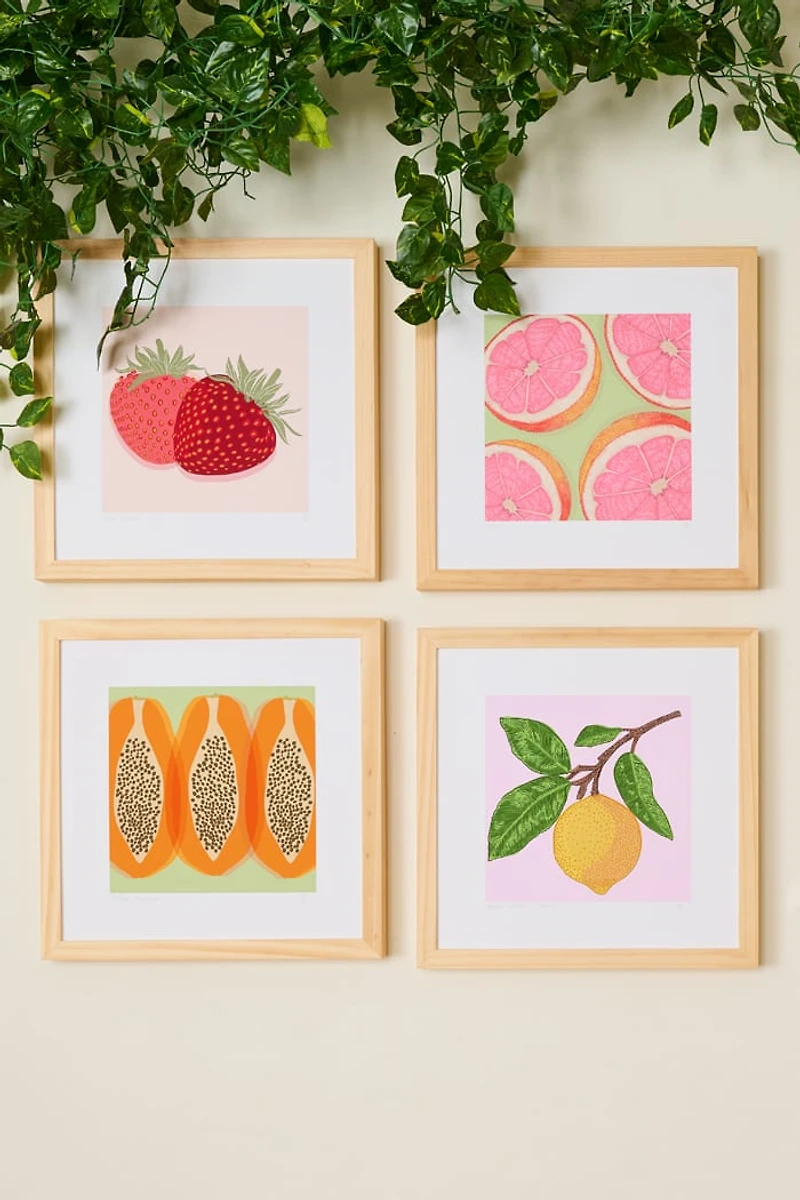 Grapefruits on Green Background Art Print