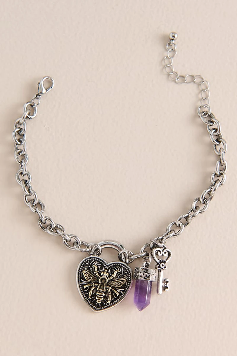 Bee Heart Lock Charm Bracelet