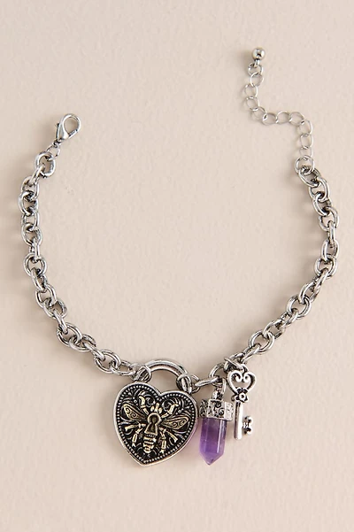 Bee Heart Lock Charm Bracelet