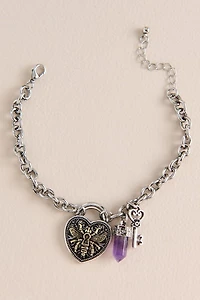 Bee Heart Lock Charm Bracelet