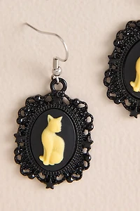Ivory Black Cat Cameo Earrings