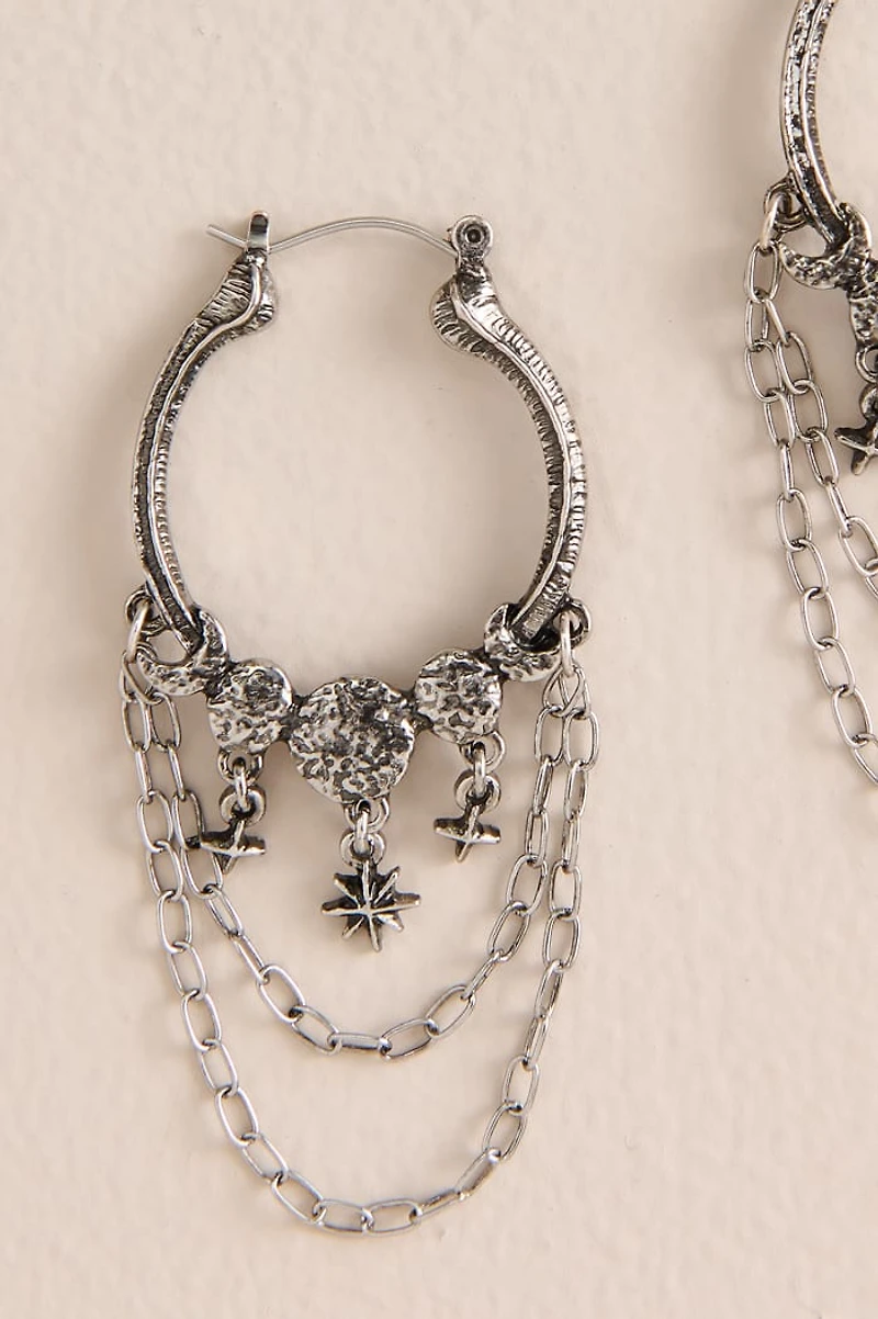 Silver Cosmic Draped Chain Hoop Earrings