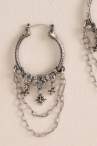 Silver Cosmic Draped Chain Hoop Earrings