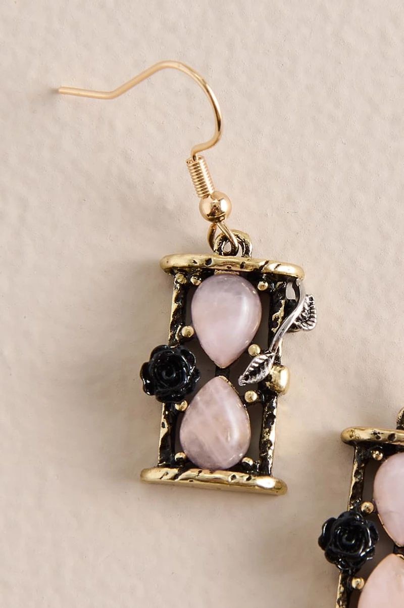 Rose Quartz Hourglass Drop Earrings