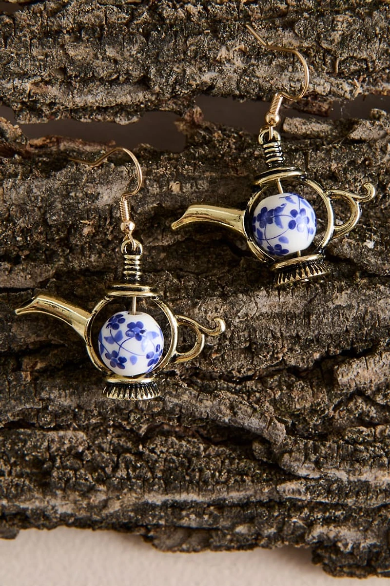 Toile Teapot Drop Earrings