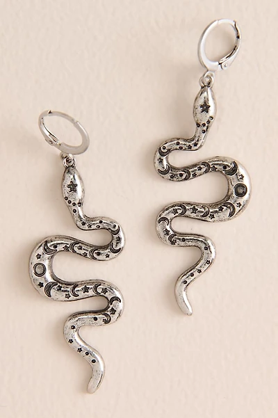 Silver Serpent Moon Hoop Earrings