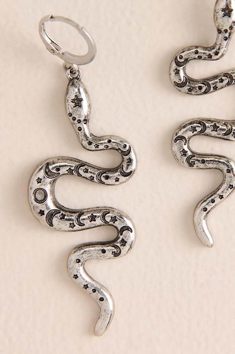 Silver Serpent Moon Hoop Earrings