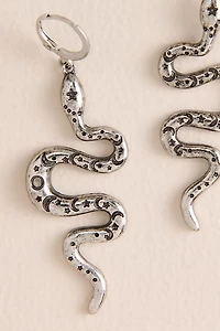 Silver Serpent Moon Hoop Earrings