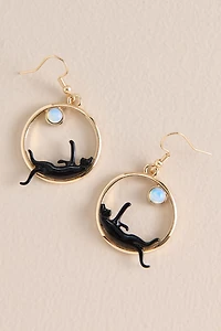 Opalite Cat Moon Circle Earrings