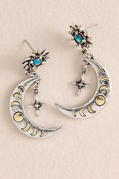 Two Tone Metal Moon Glass Earrings