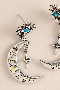 Two Tone Metal Moon Glass Earrings