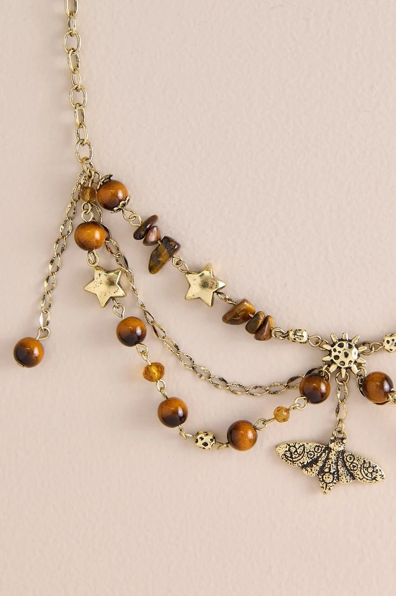 Tiger's Eye Moth Draped Chain Necklace