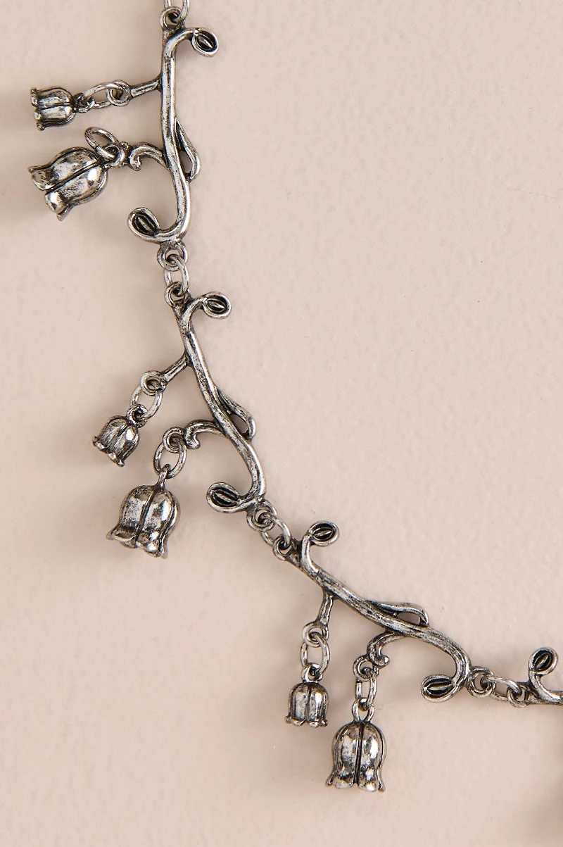 Silver Lily Vine Charm Necklace