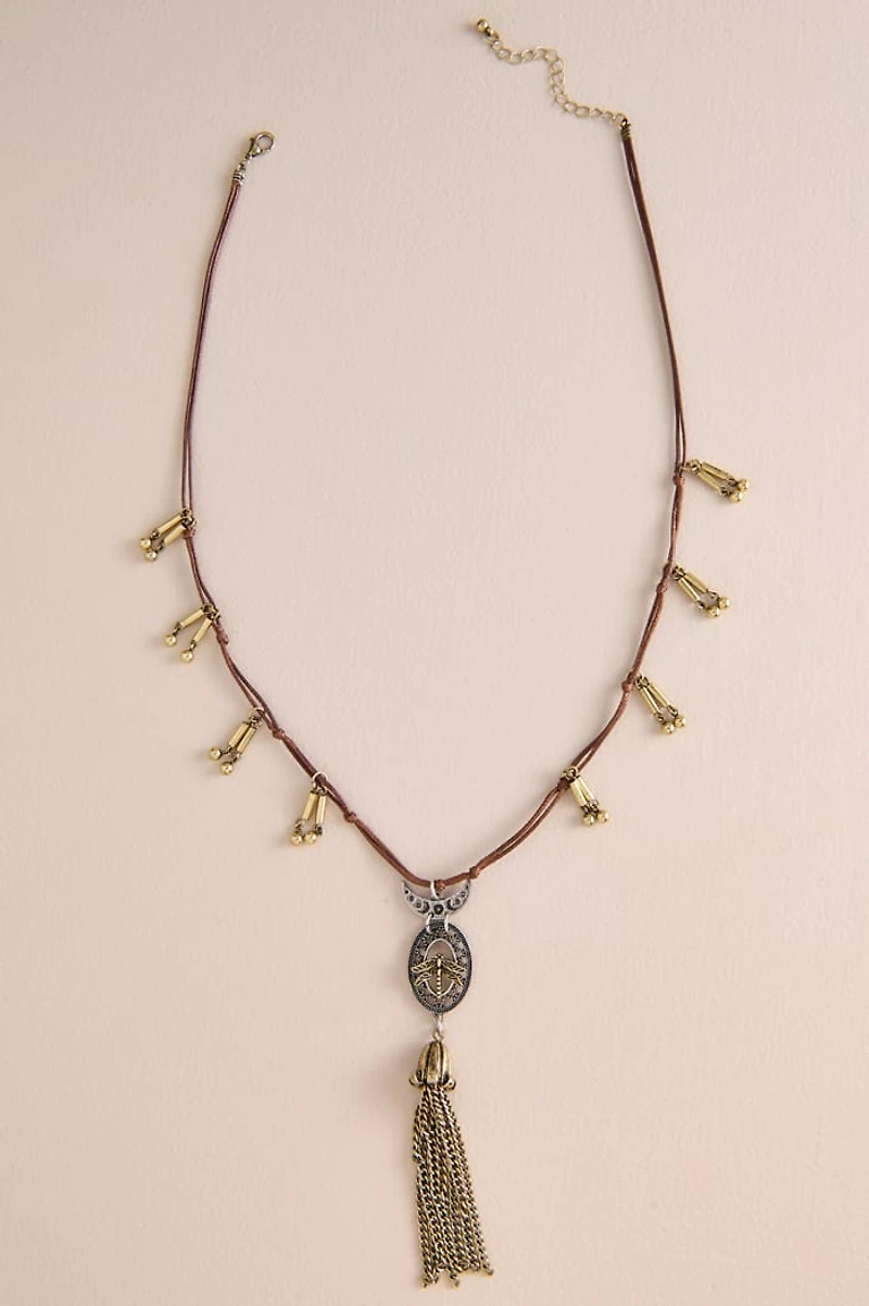 Dragonfly Moon Metal Tassel Necklace