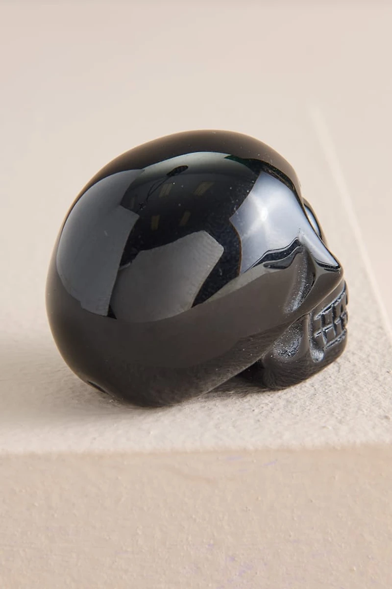 Black Obsidian Skull Figurine