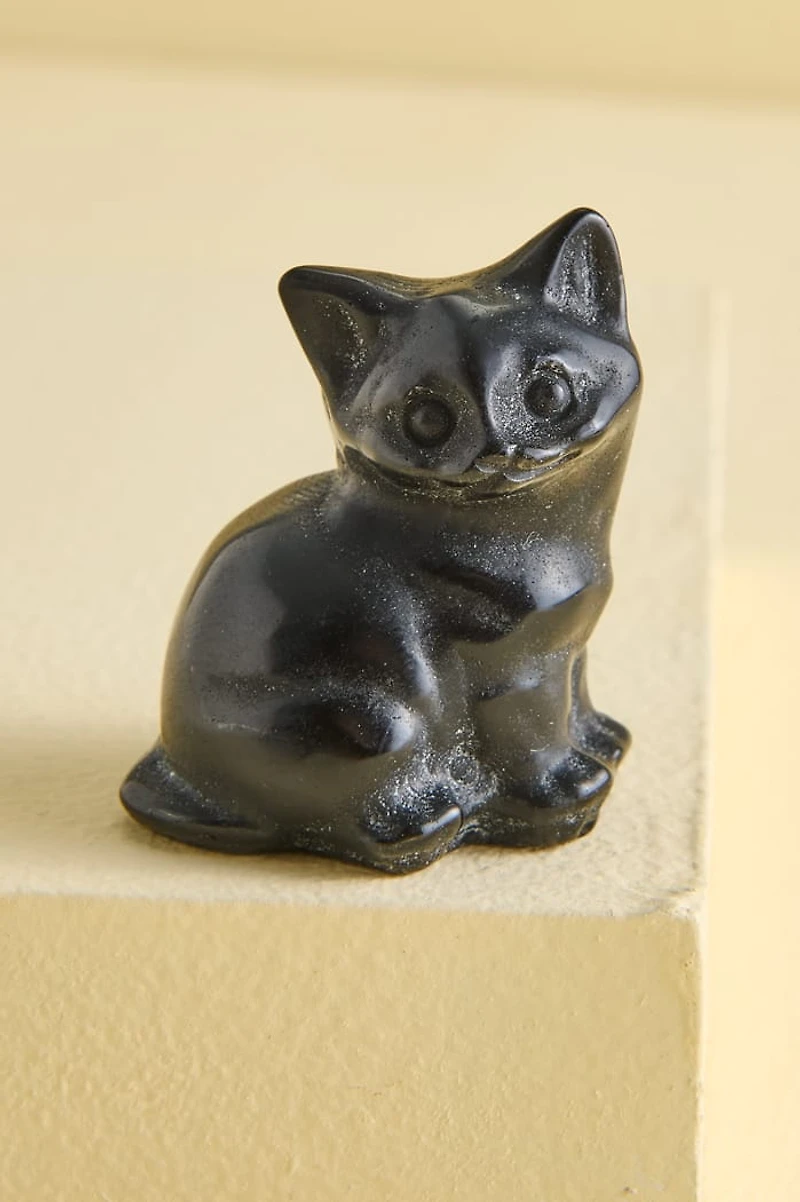 Black Obsidian Sitting Cat Figurine
