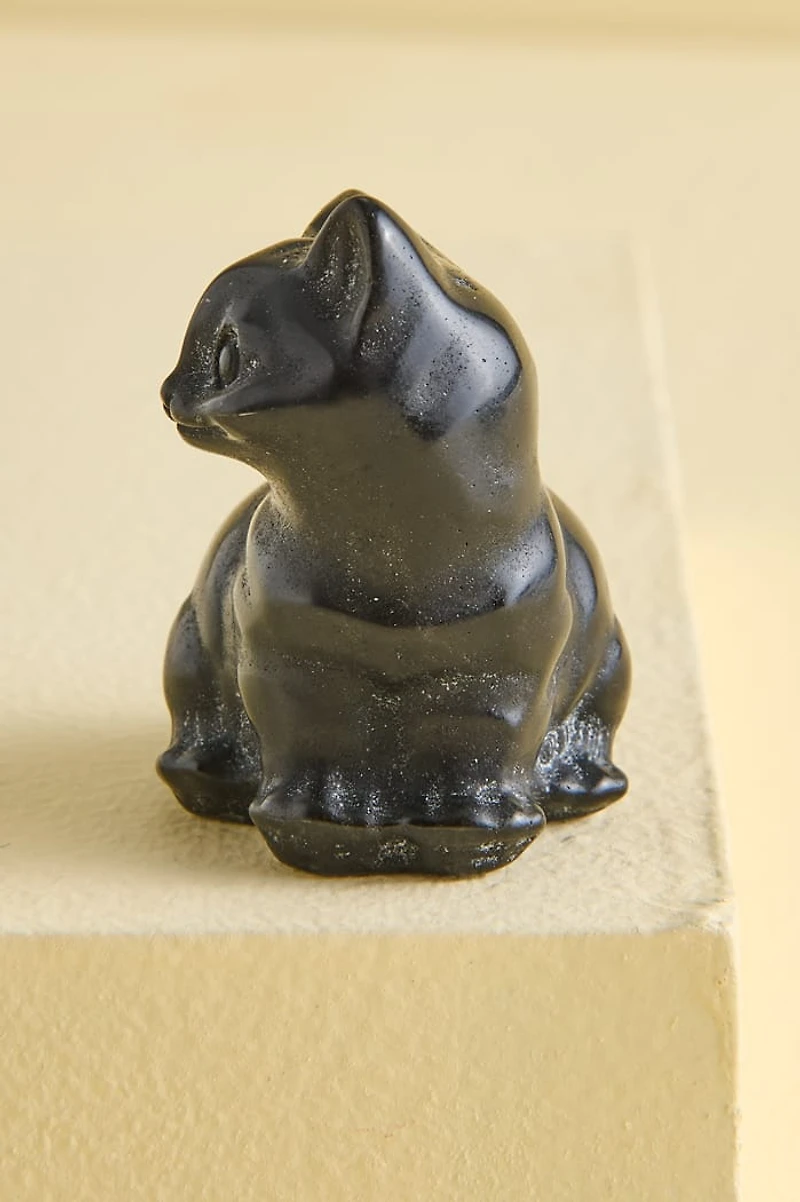 Black Obsidian Sitting Cat Figurine
