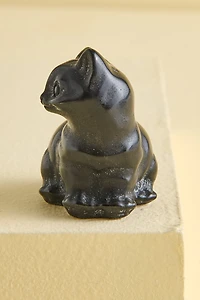 Black Obsidian Sitting Cat Figurine