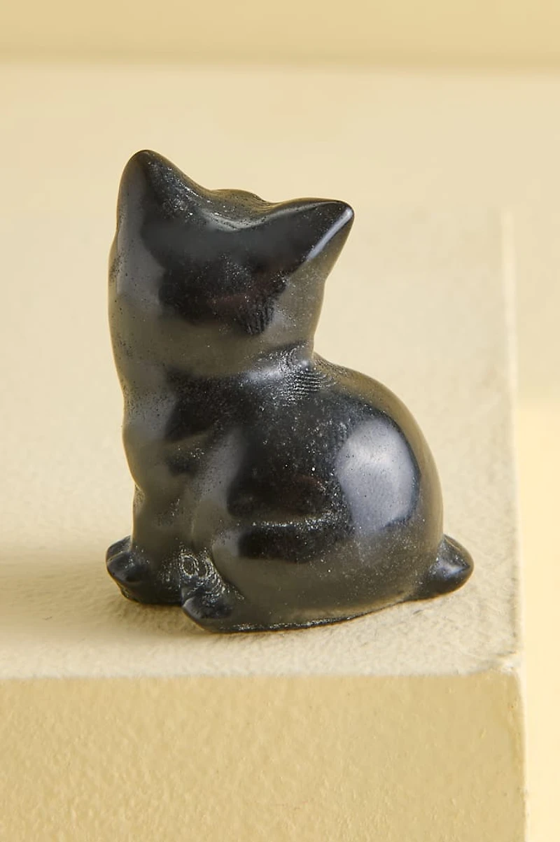 Black Obsidian Sitting Cat Figurine