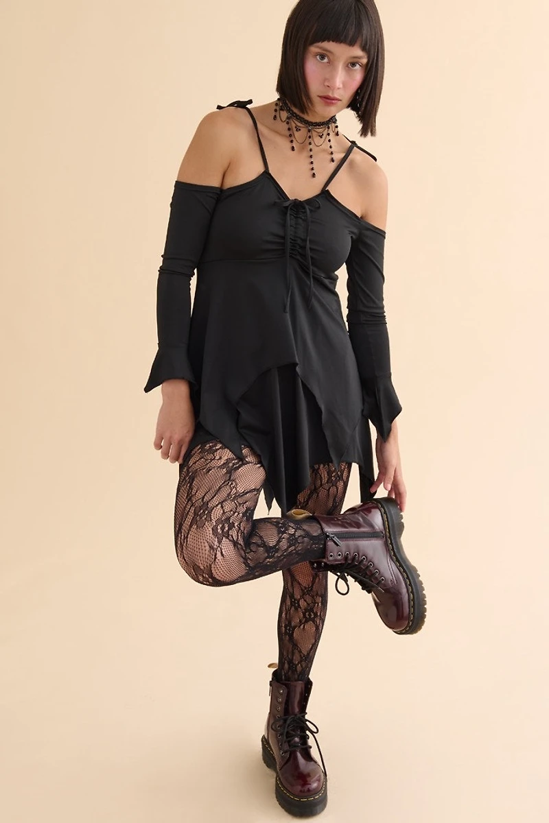 Black Fairy Cold Shoulder Mini Dress