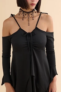 Black Fairy Cold Shoulder Mini Dress