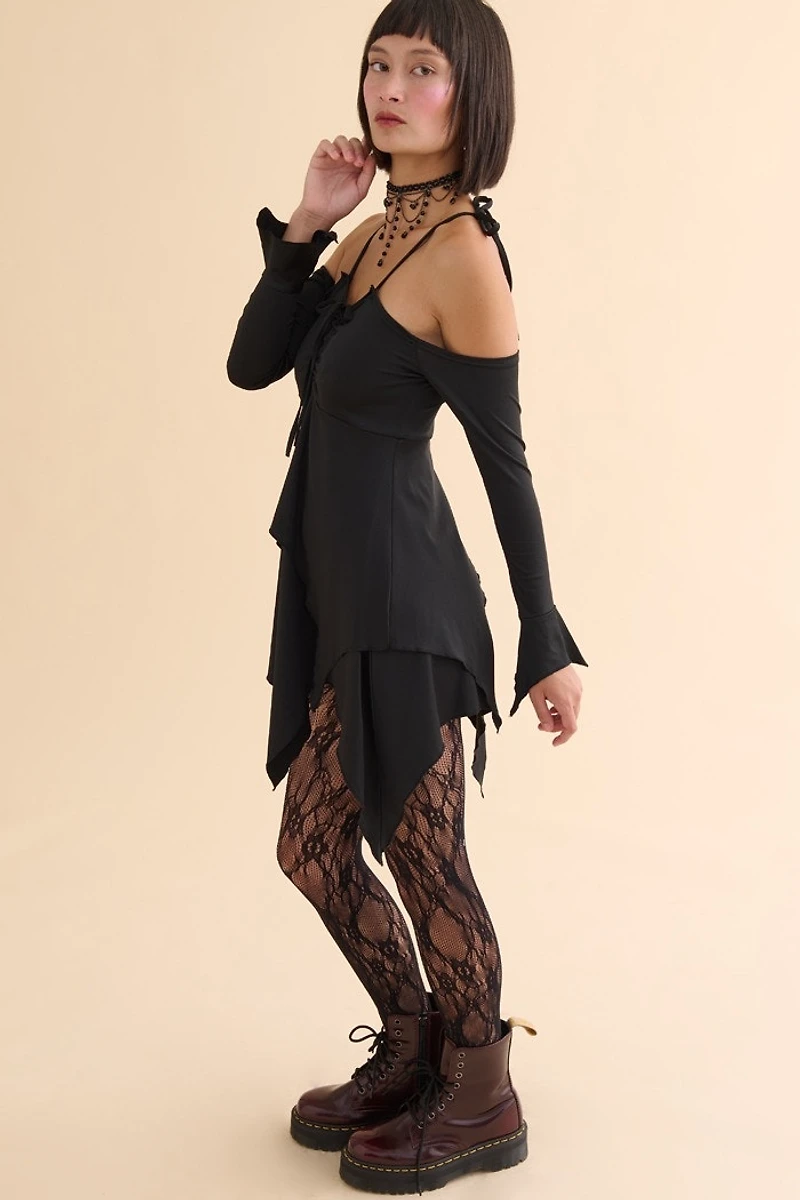 Black Fairy Cold Shoulder Mini Dress