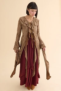 Brown Distressed Ruffle Duster Cardigan