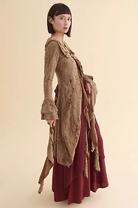 Brown Distressed Ruffle Duster Cardigan