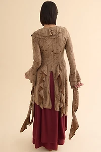 Brown Distressed Ruffle Duster Cardigan
