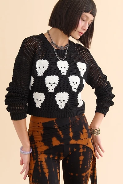 Skeleton Open Knit Cropped Sweater