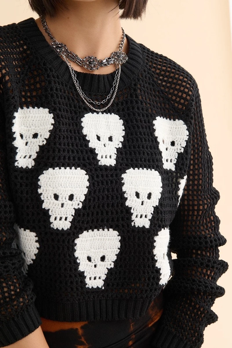 Skeleton Open Knit Cropped Sweater