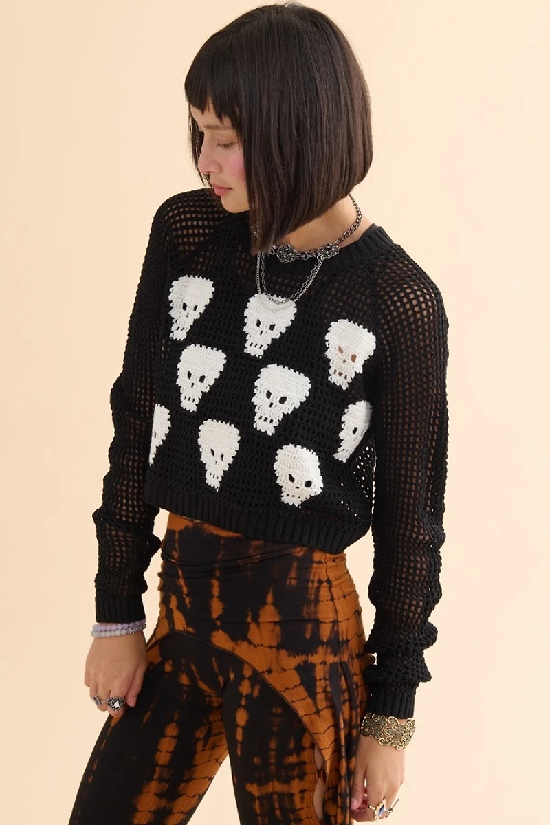 Skeleton Open Knit Cropped Sweater