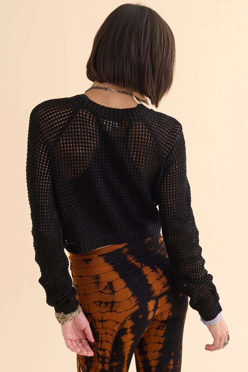 Skeleton Open Knit Cropped Sweater