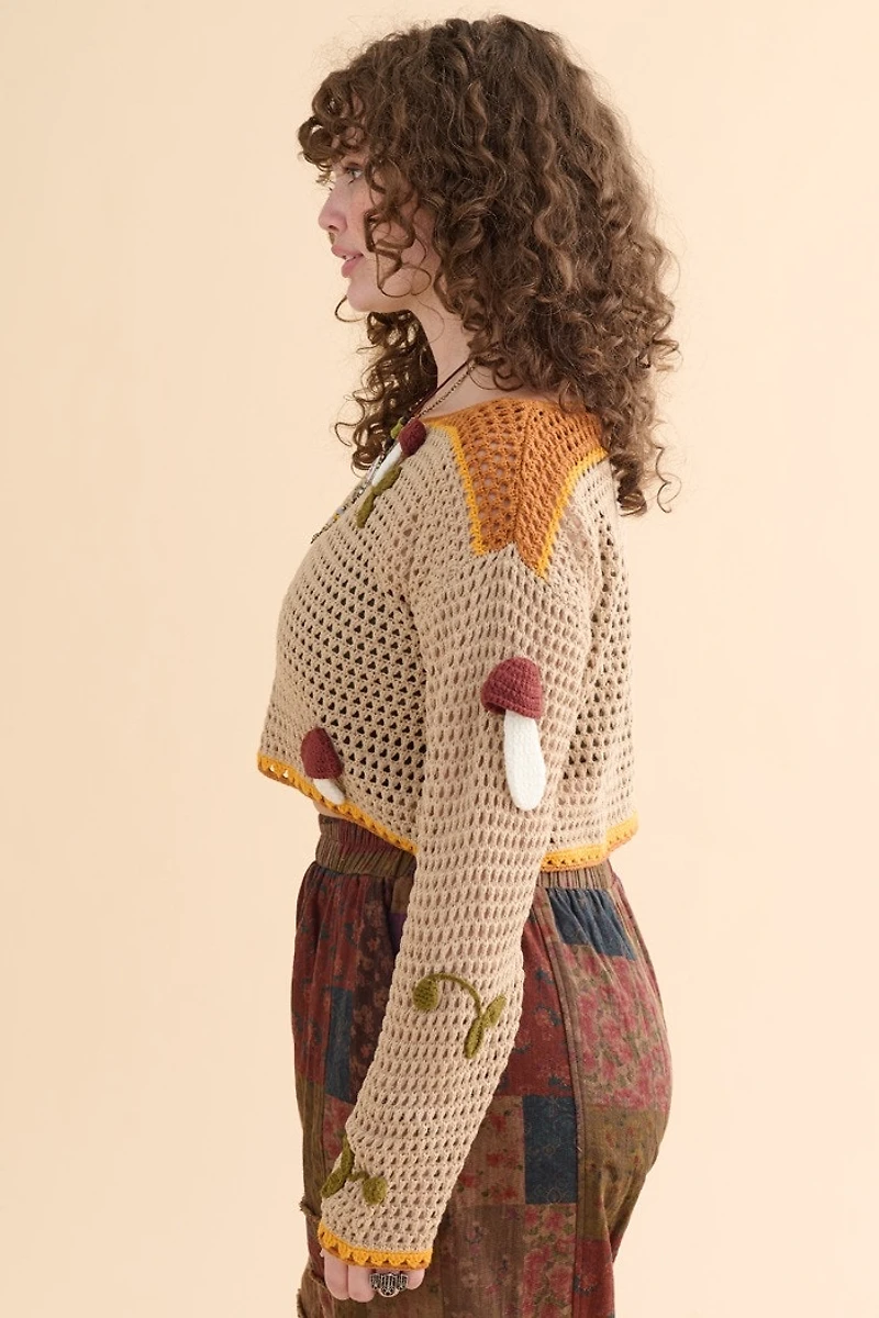 Mushroom Crochet Cropped Sweater