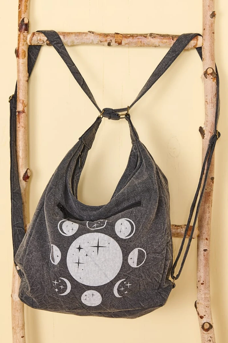 Grey Moon Phase Convertible Backpack