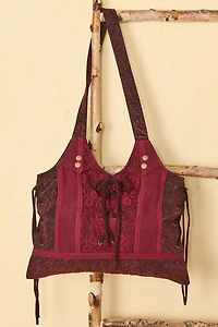 Burgundy Lace Up Shoulder Bag
