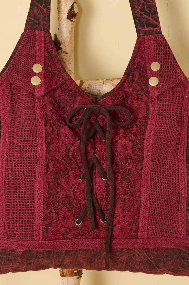 Burgundy Lace Up Shoulder Bag