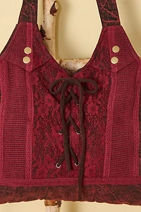 Burgundy Lace Up Shoulder Bag
