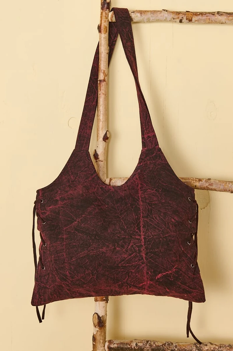 Burgundy Lace Up Shoulder Bag