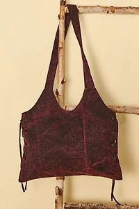Burgundy Lace Up Shoulder Bag