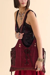 Burgundy Lace Up Shoulder Bag