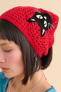 Red Black Cat Crochet Bandana Scarf