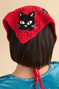 Red Black Cat Crochet Bandana Scarf